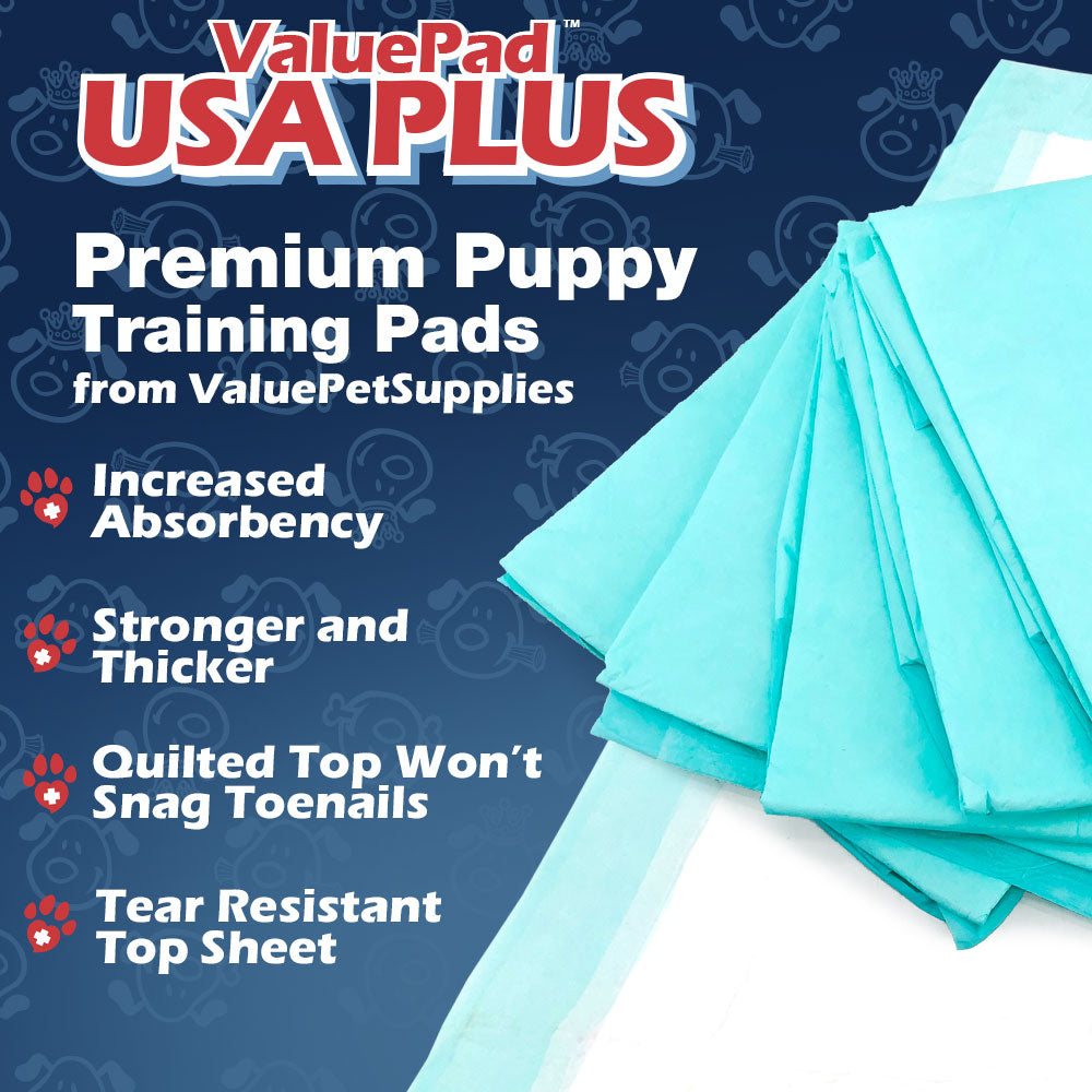 ValuePad USA Plus Puppy Pads, Extra Large 28x36 Inch, 100 Count BULK PACK - Premium Puppy Pee Pads for Dogs, American Made Puppy Pads, Tear Resistant, Super Absorbent Polymer Gel Core, 5-Layer Design 