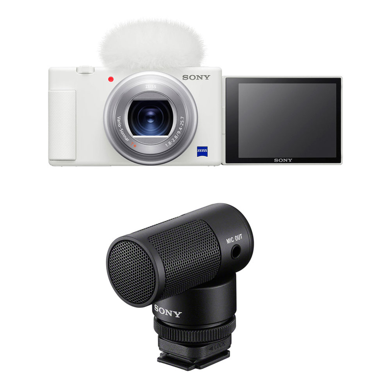 Sony ZV-1 Digital Camera (White) with Sony Vlogging Microphone (ECM-G1)  